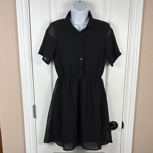 Figsight Women's Lined Short Sleeve Chic Black Button-Up Mini Dress Size Small